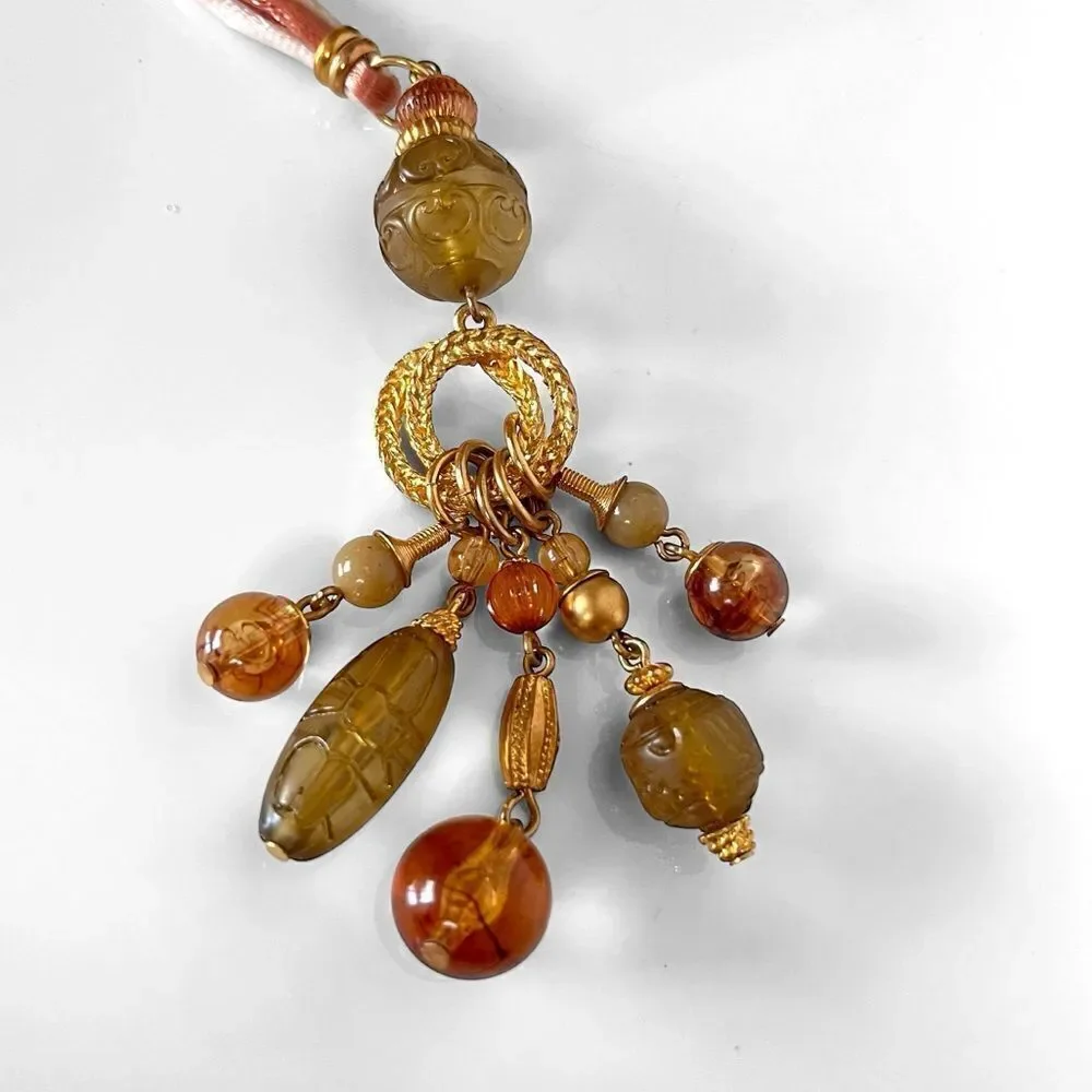 Vintage Glass Bead Lariat Cord Necklace